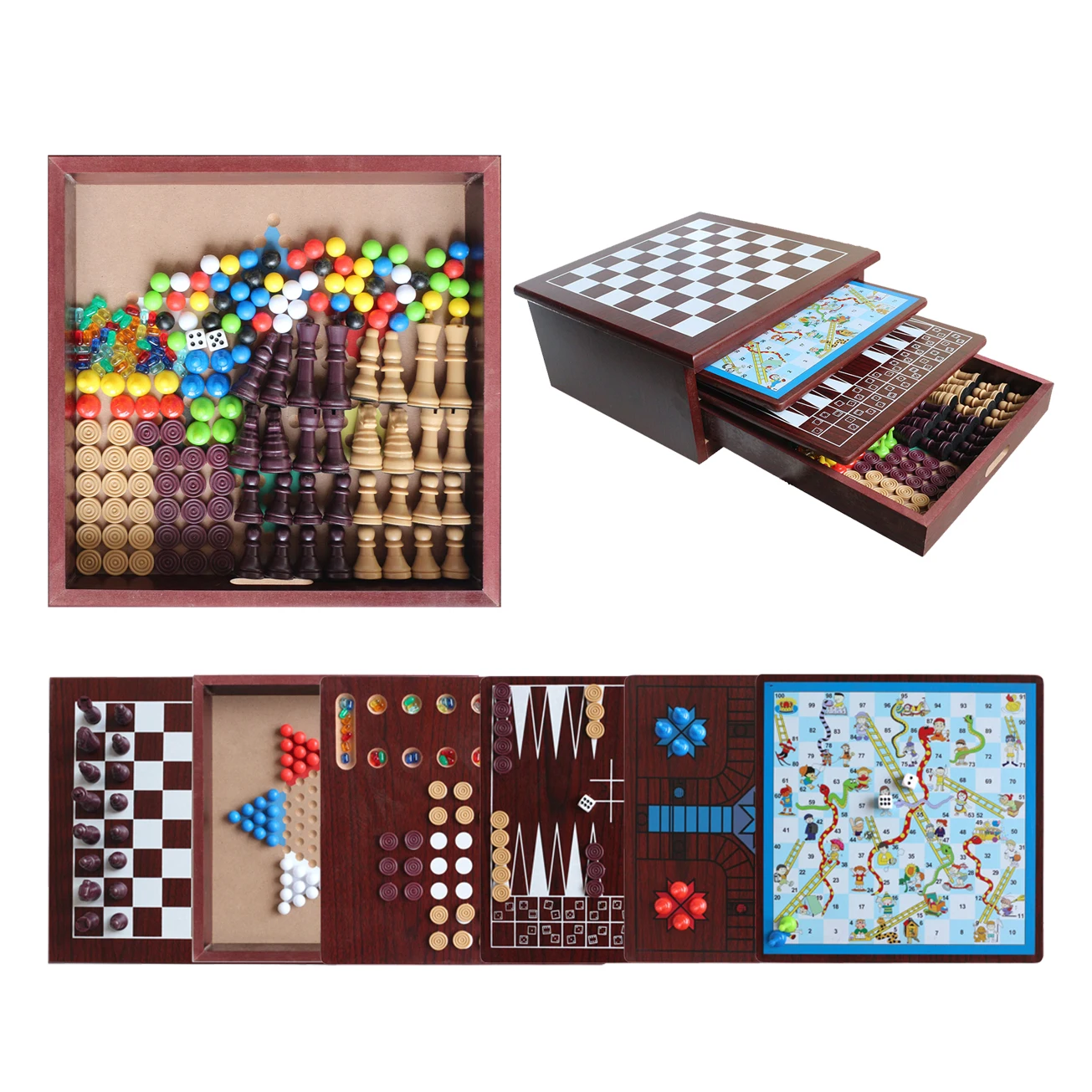 10 in 1 Board Game Set Travel-Friendly Family Games Backgammon Chinese Checkers Snakes and Ladders and More