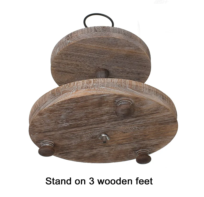 Creative Distressed Black Wood Metal Handle 2 Tier Wooden Tray Cake Stand