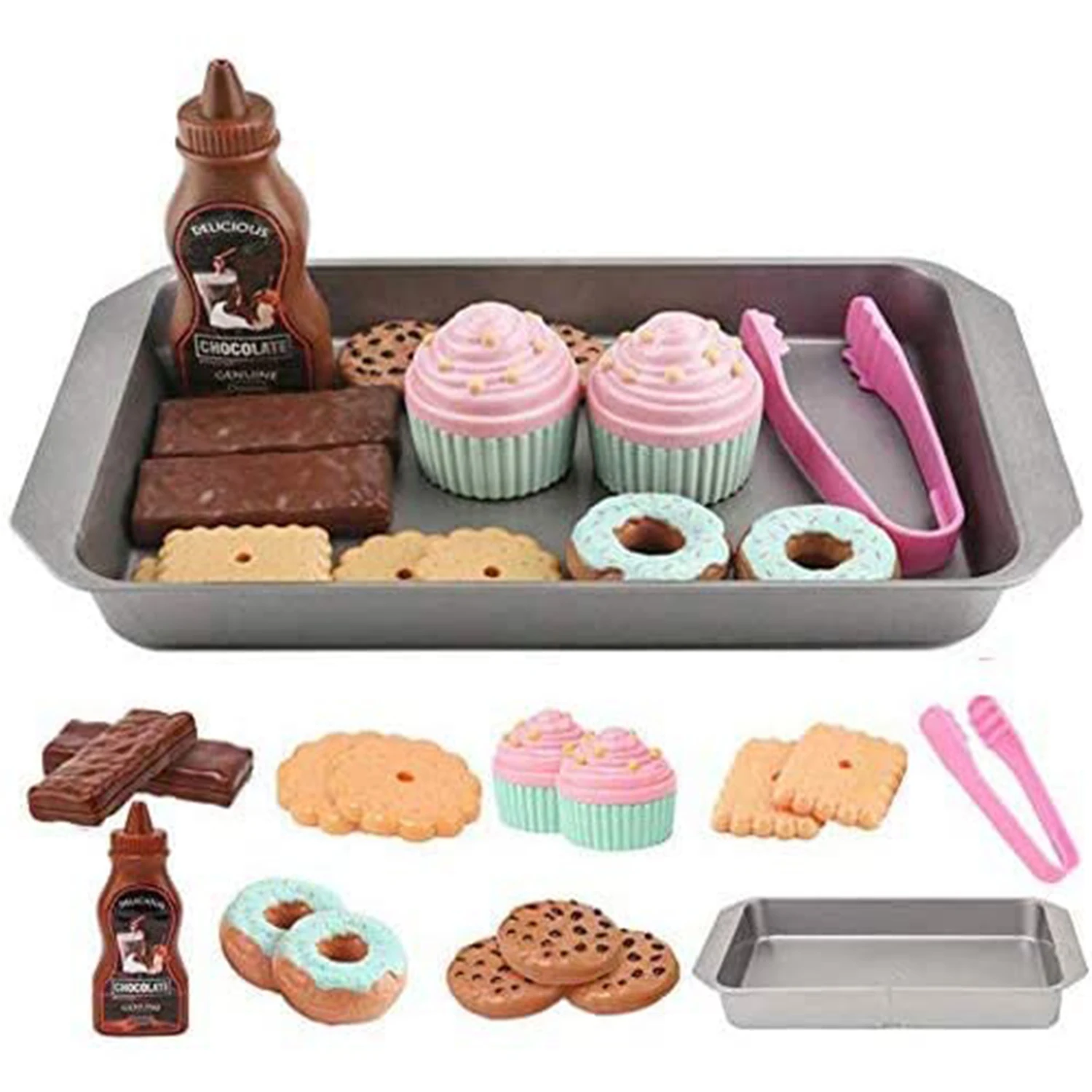 Cookie Play Food Set - Toy Foods with Play Baking Cookies and Cupcakes Plastic Food for Pretend Play