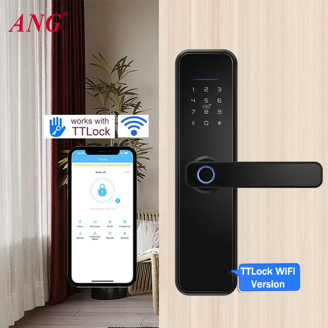 Smart Ttlock App Electronic Hotel Door Locks Secure Keypad Aluminum Fingerprint Password Smart Door Lock