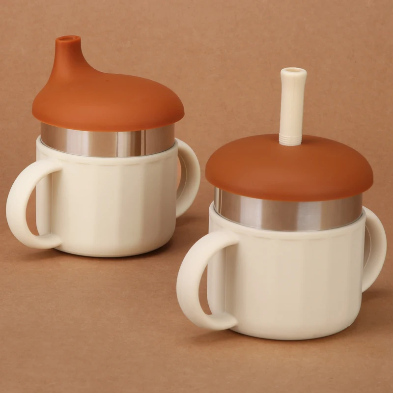Children Silicone Sippy Stainless Steel Cup Leak Proof Silicone Baby Feeding Water Sippy Silicone Cup