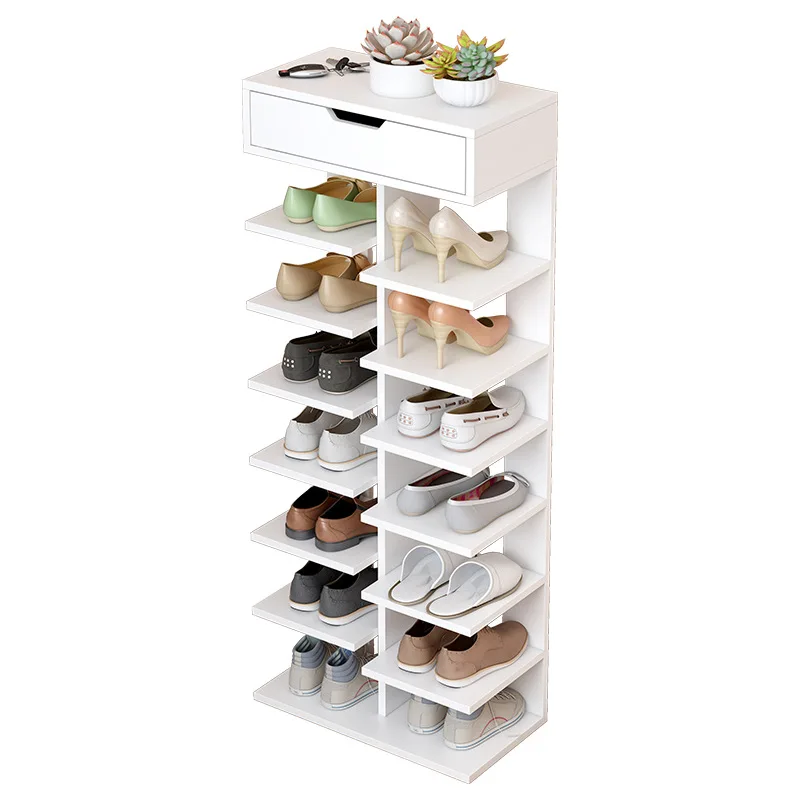 Less space saving room multi-layer simple cheap single row wooden detachable shoe storage rack with drawer on top