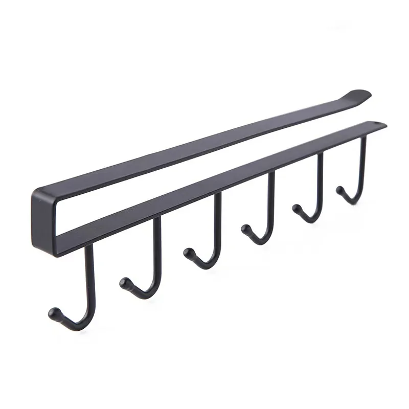 6 Hooks Coffee Cup Mug Holder Black White Hooks Shelf Multifunction Kitchen Cabinet Sundries Organizer Storage Hanger