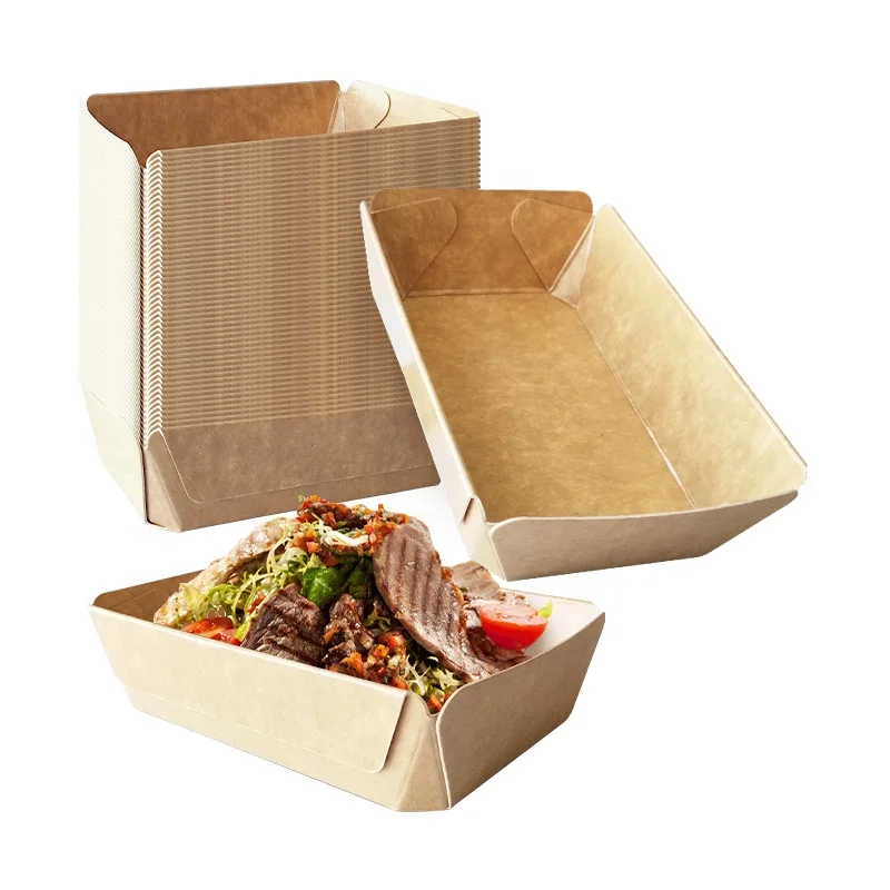 Durable Multi Layer Brown Kraft Paper Food Tray for Chips Hot Dog Snacks Leak Proof Paper Food Boat Fries Fast Food Trays