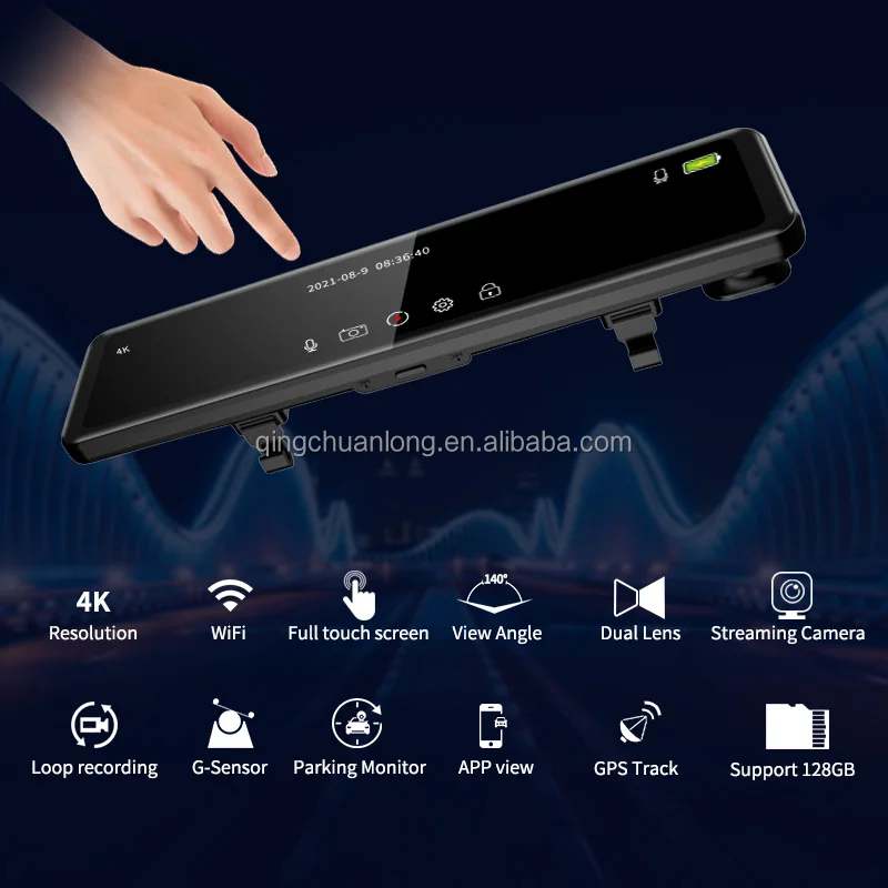 Новая автомобильная видеокамера FHD 4K GPS WiFi видеорегистратор 12 дюймов IPS Stream Media камера заднего вида в автомобиле черная