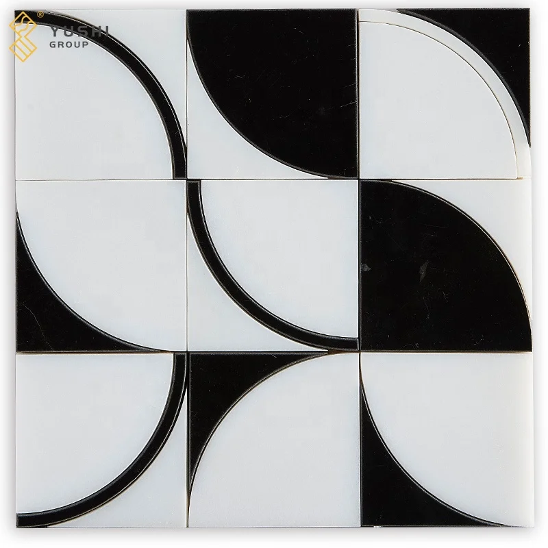 Yushi Group Mosaic high quality Marble Sichuan White+Black mosaic for kitchen backsplash hotel and flooring tile