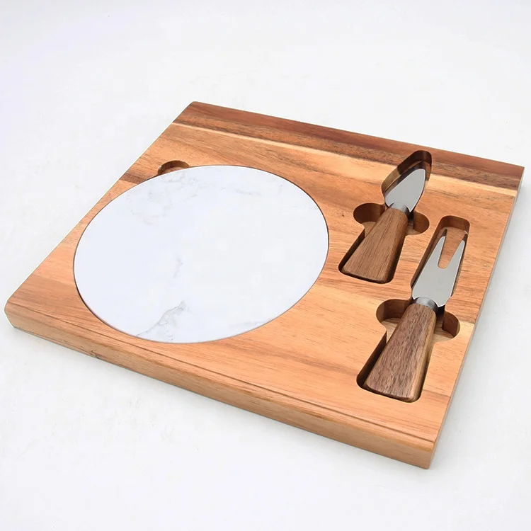 Multi cheese cutting board with knife set, acacia wood kitchenware set, marble cheese cutting board