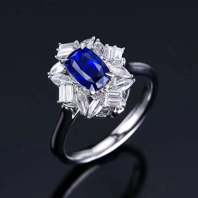 MEDBOO Fine Jewelry Wholesaler Real 18k White Gold 1.77 Carats Jewellery Royal Blue Sapphire Sri Lanka Natural Gemstone Ring