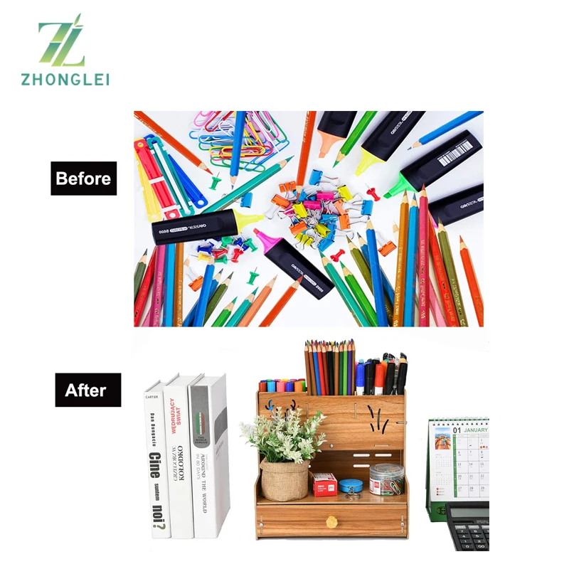 Деревянный органайзер для ручек, многофункциональный держатель для ручек «сделай сам», коробка, органайзер для художественных принадлежностей, настольное стационарное хранение с ящиком для офиса