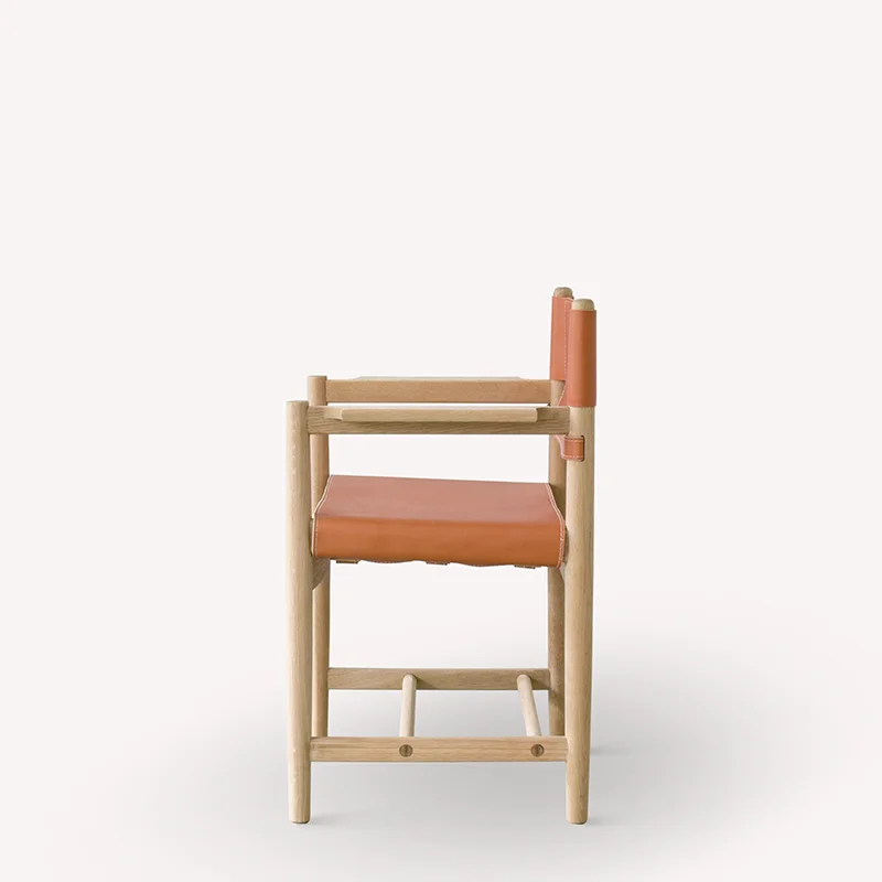 Nordic solid wood saddle leather back-to-back dining chair Spanish designer classic standard home wood arm leather chair