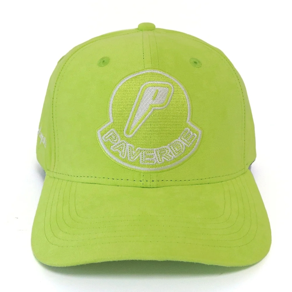 Hot Selling High Quality 6 Panel Suede Structured Baseball Cap Neon Green Baseball Cap For Men With Custom Logo Embroidery