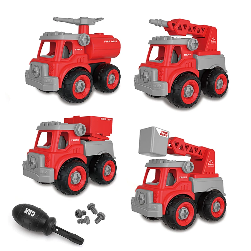 City Car Rescue Toy Four Mixed Detachable Engineering Vehicle Fire Truck Assembled Transport Cars Series