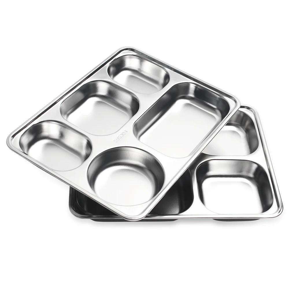 Divided Dinner Tray Fast Food Plate 5 Grids for School Canteen Kids 5 Section Cafeteria Partition Plate