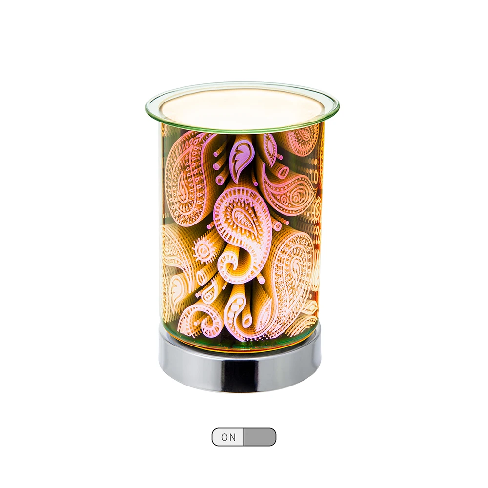 Wholesale Cylinder Shaped 3D Design Paisley Glass Aroma Oil Burner Lamp Used with Essential Oil Candle and Wax Melts