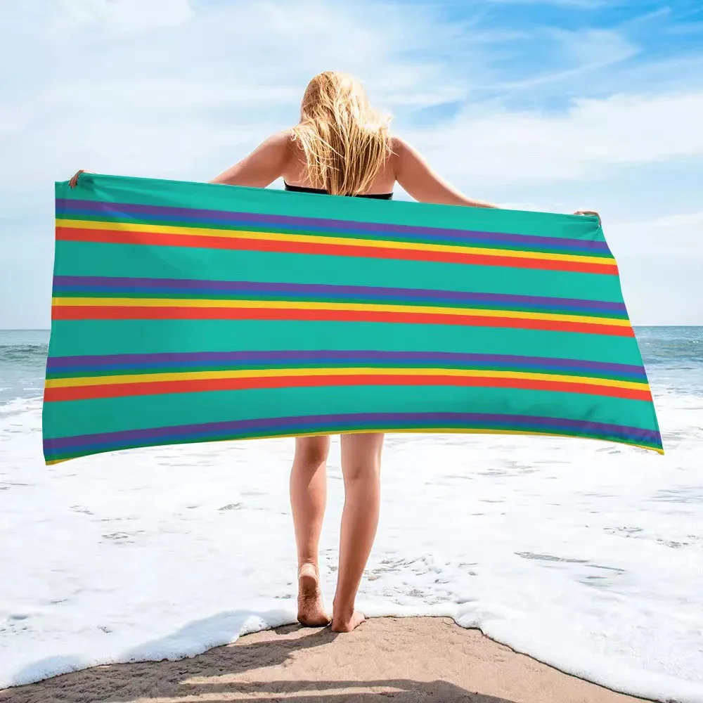 Factory OEM Custom Personalized Logo Reactive Printed Fabric Rectangle Large Oversized Terry Cotton Beach Towel