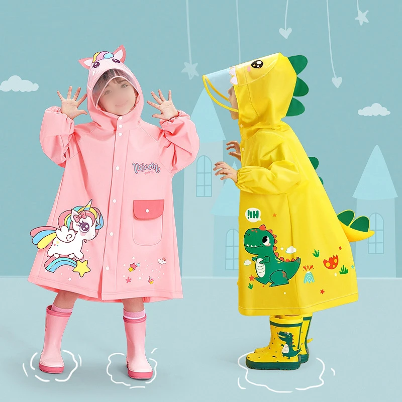 Girls Boys Raincoat wholesale Girls kindergarten elementary school children baby schoolbag bit poncho