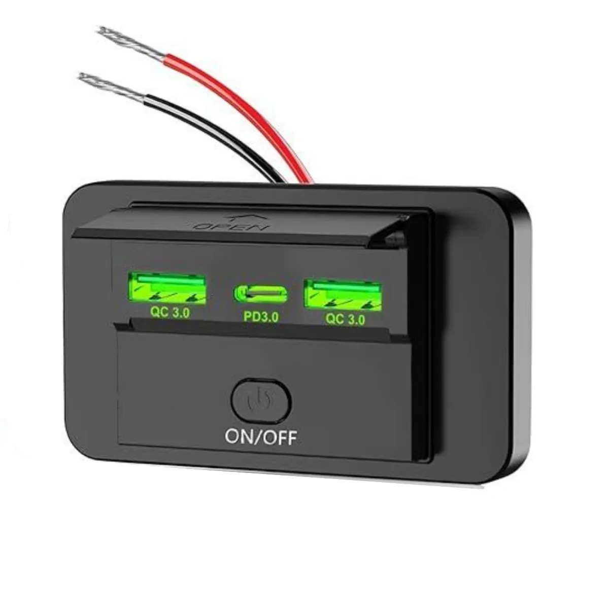 Wall Mount 12/24v  3 USB  Charging  Ports for Car RV Marine  72w USB C+  Dual QC 18W with button switch