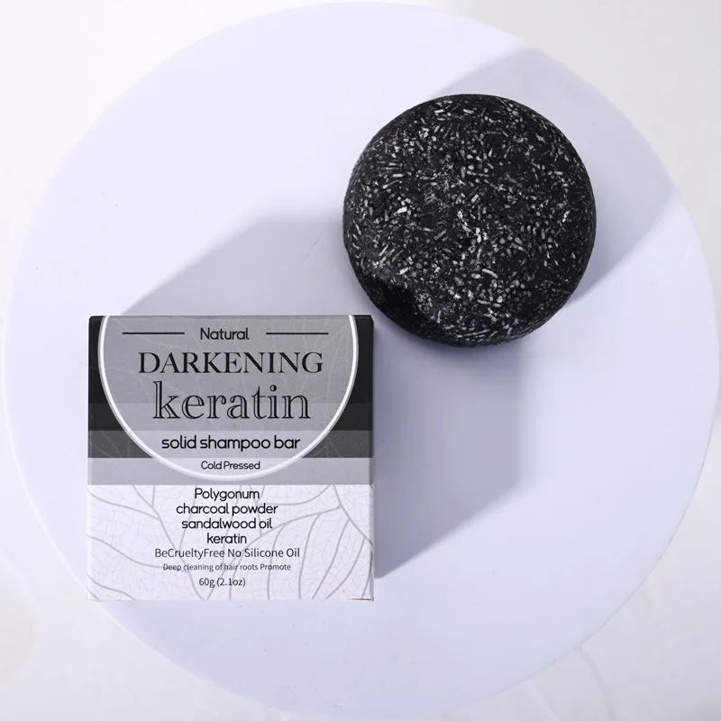 OEM Handmade Hair Growth Black Soap Natural Black Solid Soap Shampoo for Grey Hair with Travel Tin Packaging