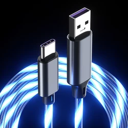 LC3C OEM 5A USB To USB-C LED Flowing Light Fast Charge Data Cable Regular Mobile Phone Accessories 3FT Tipo C Charging Cables