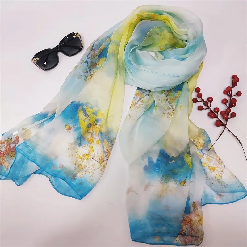 Luxury Long Silk Scarf Digital Printing Foulard Chiffon Scarf For Women New Foulard Hijab Hijab Muslim Scarf Prayer Shawls