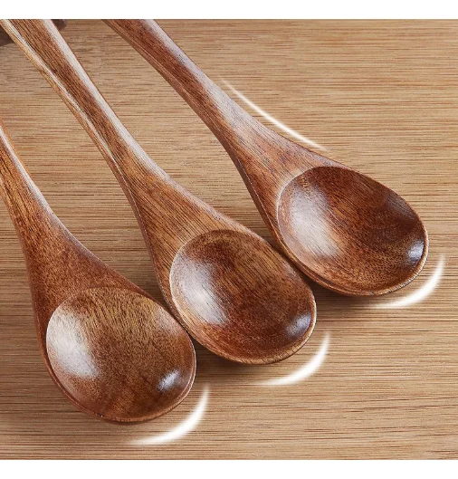 Amazon hotselling 6 pcs set wooden long handle kitchen spoon Japanese style spoon honey spoon