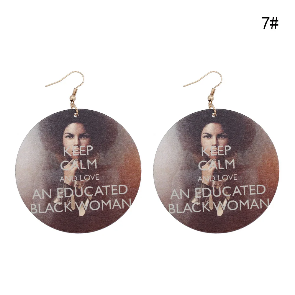 
SH124 Fashion head pattern printed africa wood earrings 