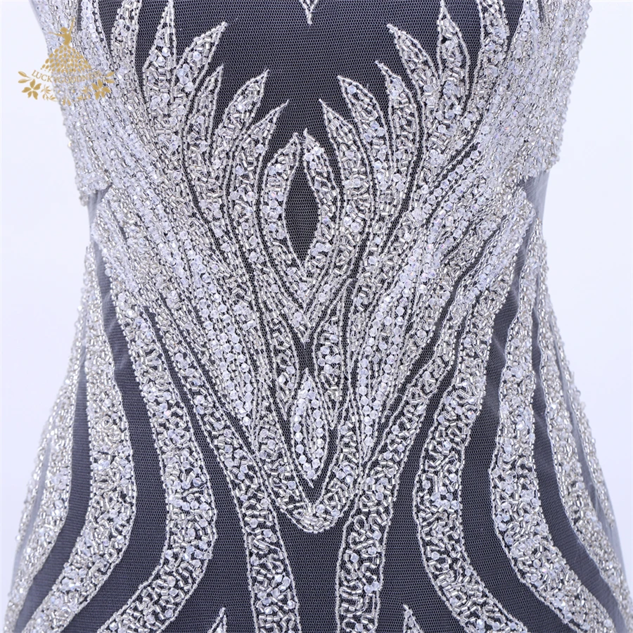 Newest full body beaded applique bridal crystal rhinestone applique for wedding dresses DRA-448