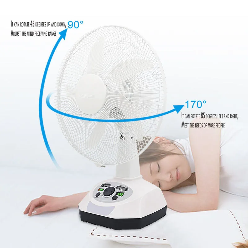 AC DC 16 inch Air Cooler 3 Speeds 6V Electric Desk Fans Cooling Charging Solar With LED Light Rechargeable Table Fan