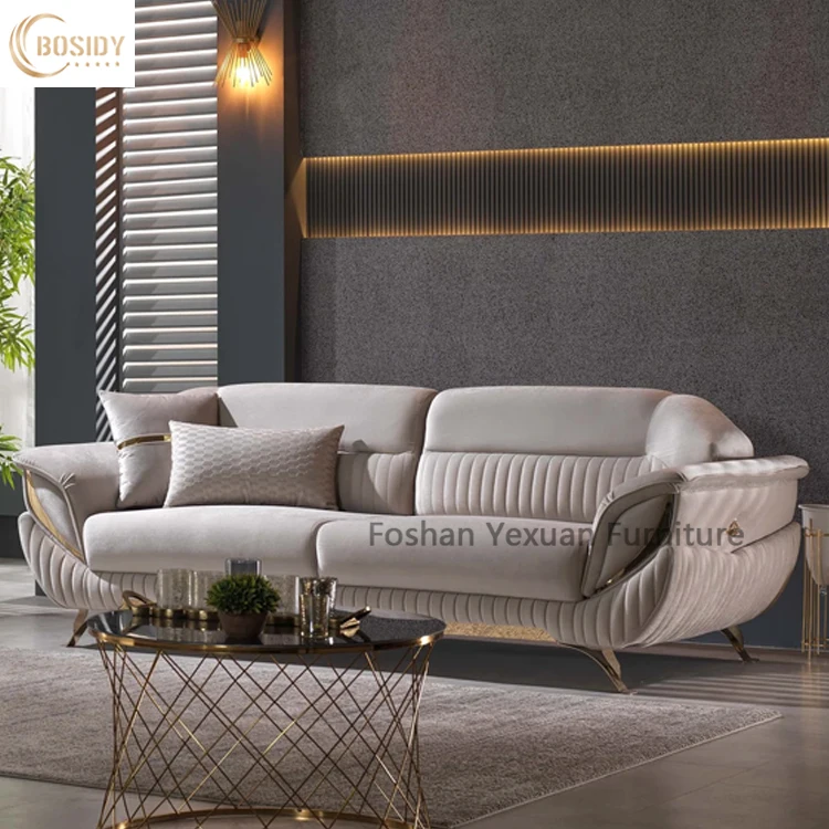 High end home furniture modern luxury Italian design big blue fabric sofa sets for living room