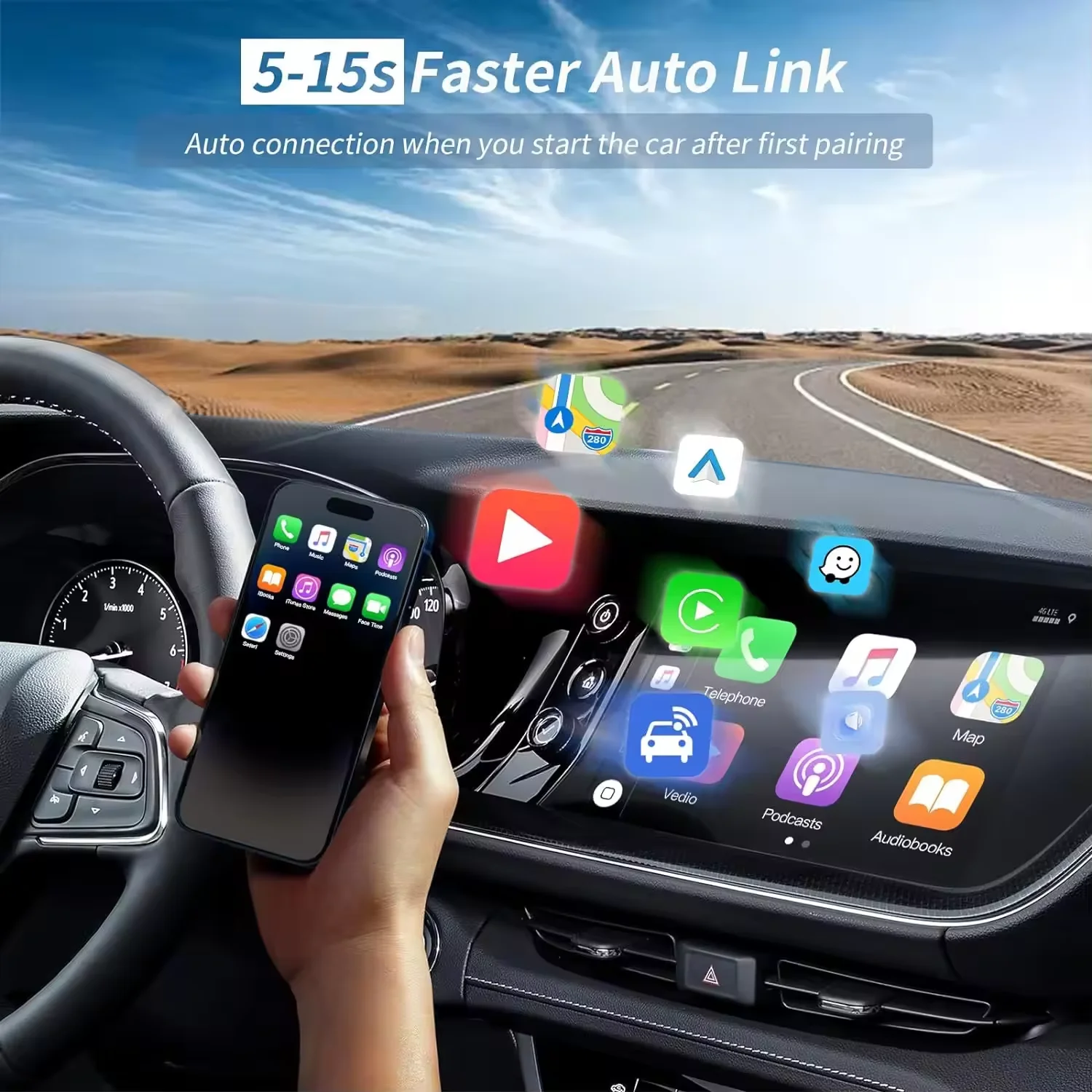 2024 Wireless Carplay Android Auto 2 in 1 Fit Adapter For Aftermarket Android Screen Car Plug and Play