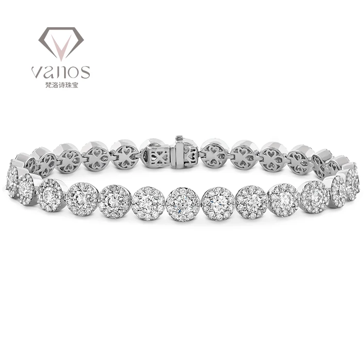 Vanos Fine Jewelry High Quality Certified 18k White Gold HPHT Round Shape Real CVD Lab Grown Diamond Tennis Bracelet For Sale