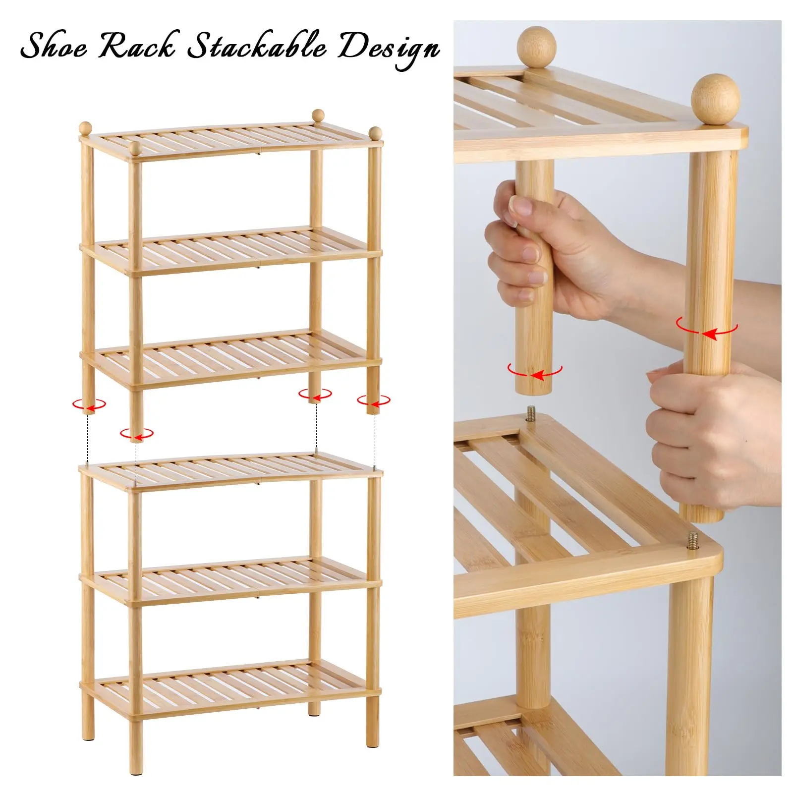 Multifunctional Bamboo Shoe Shelf 3 Tier Stackable Bamboo Plant Stand Shoe Rack Storage Organizer