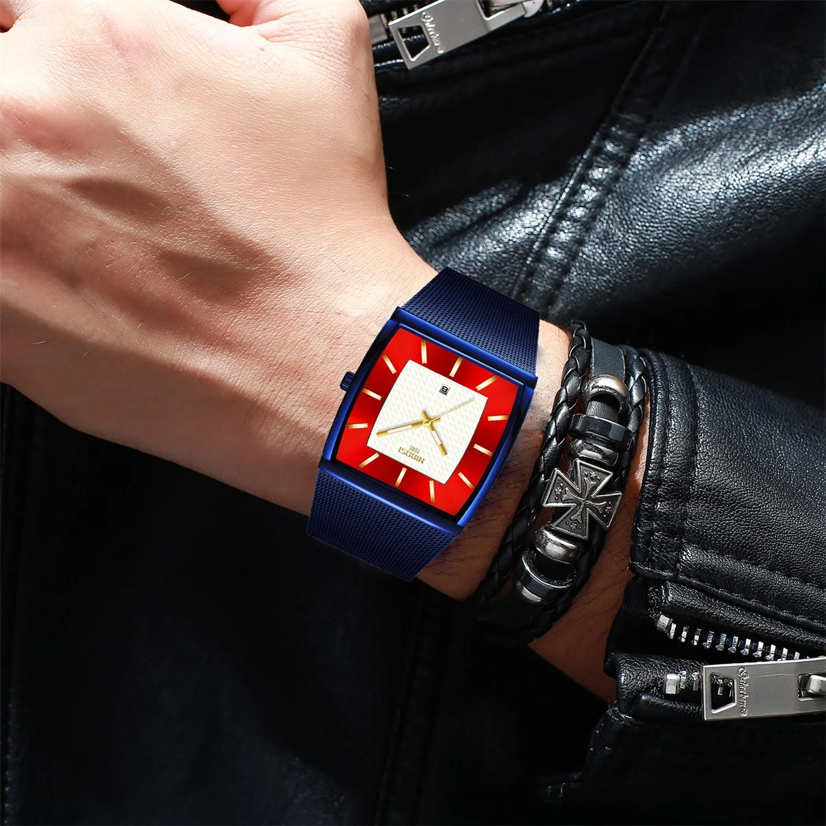 On Sale Blue Mesh Strap Red Face Cigarette Pointer Watches For Men