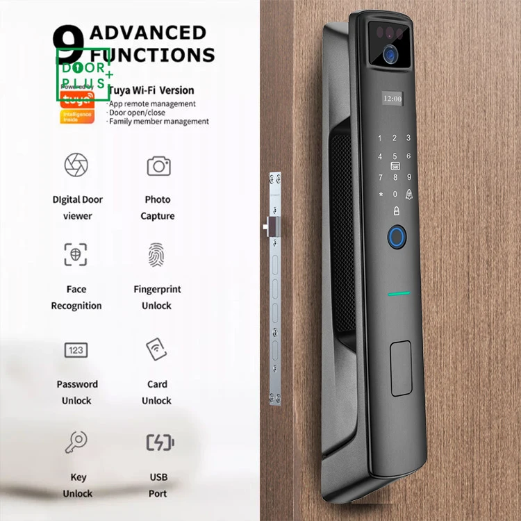 Doorplus Tuya APP Remote Control Voice Intercom 3D Face Recognition Smart Lock With Camera Fingerprint Password Smart Door Lock