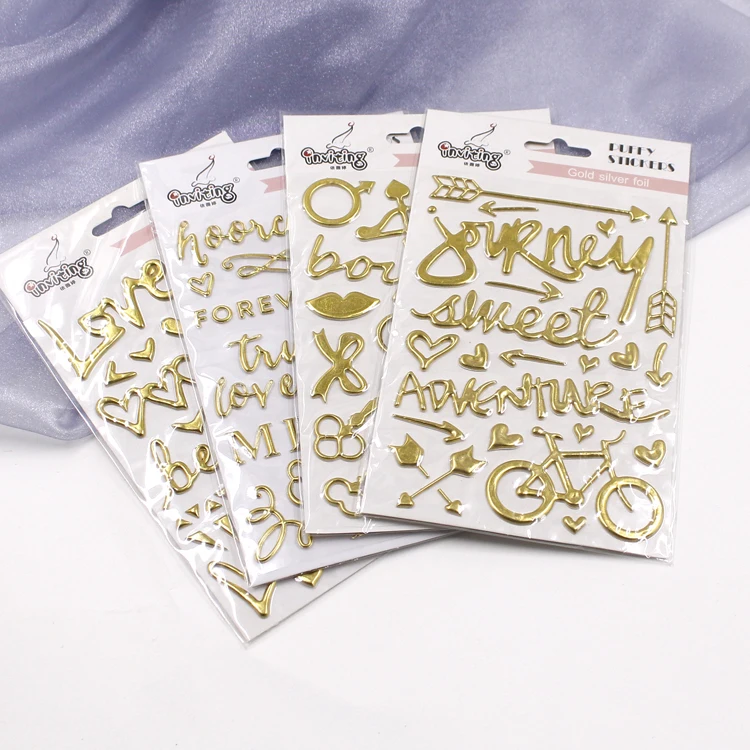 Gold foil 3D foam puffy letter Alphabet sticker for decorative scrapbook