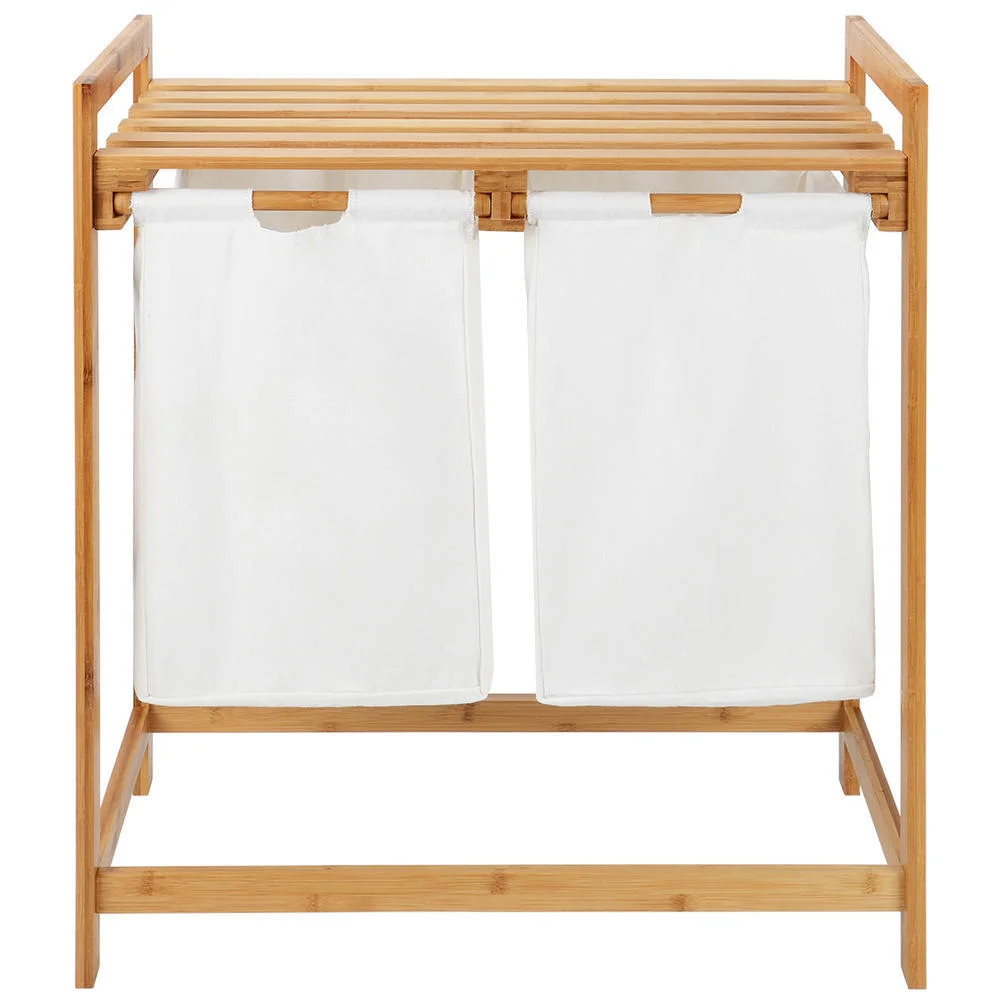 Grid Laundry Basket Dirty Laundry Basket Bamboo Clamshell Household Double Grid Assembly Storage Basket