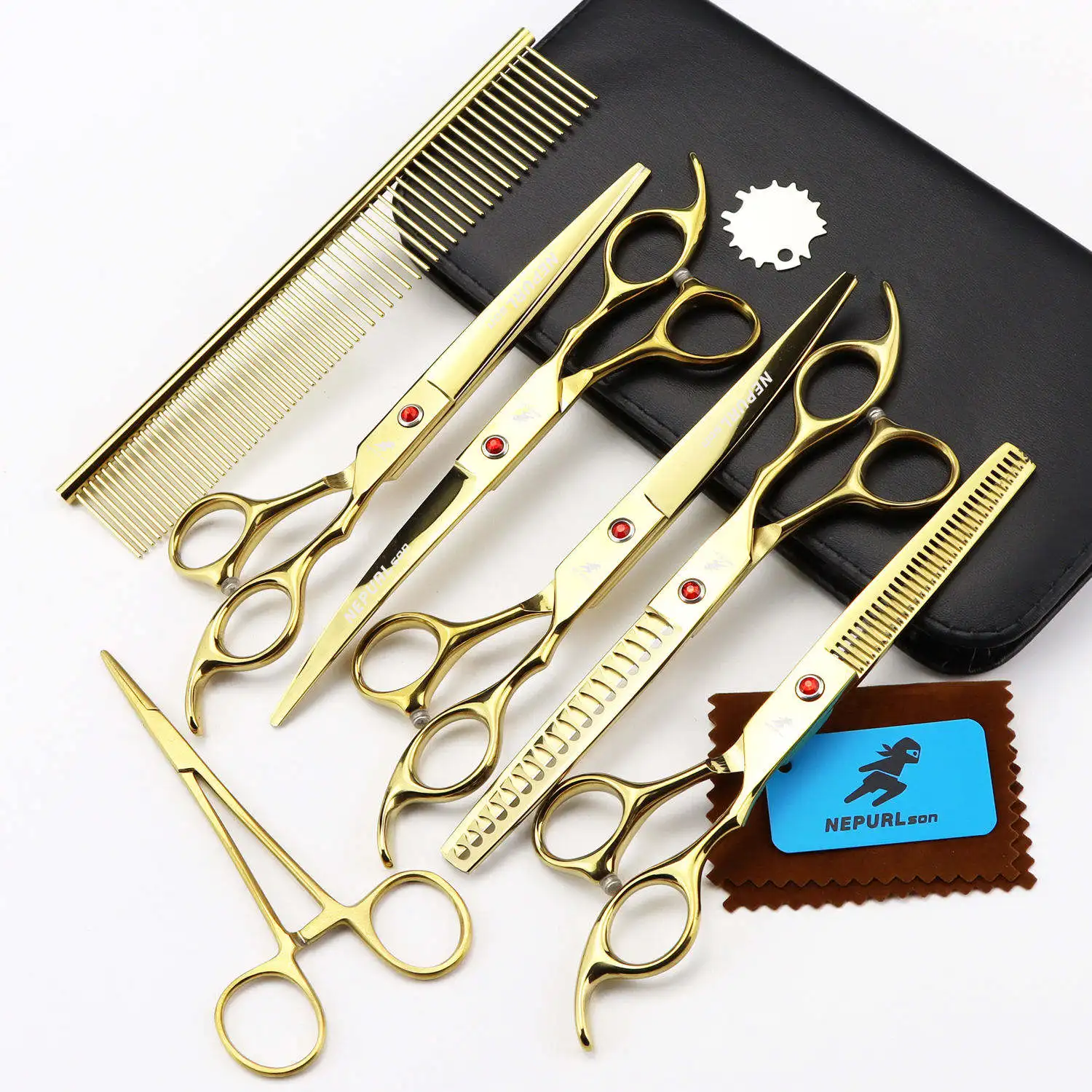 Manufacture Stainless Steel 440c 7 Inch Dog Grooming Scissors With Comb Thinning Scissors Kit For Pet Cats Hair Cutting
