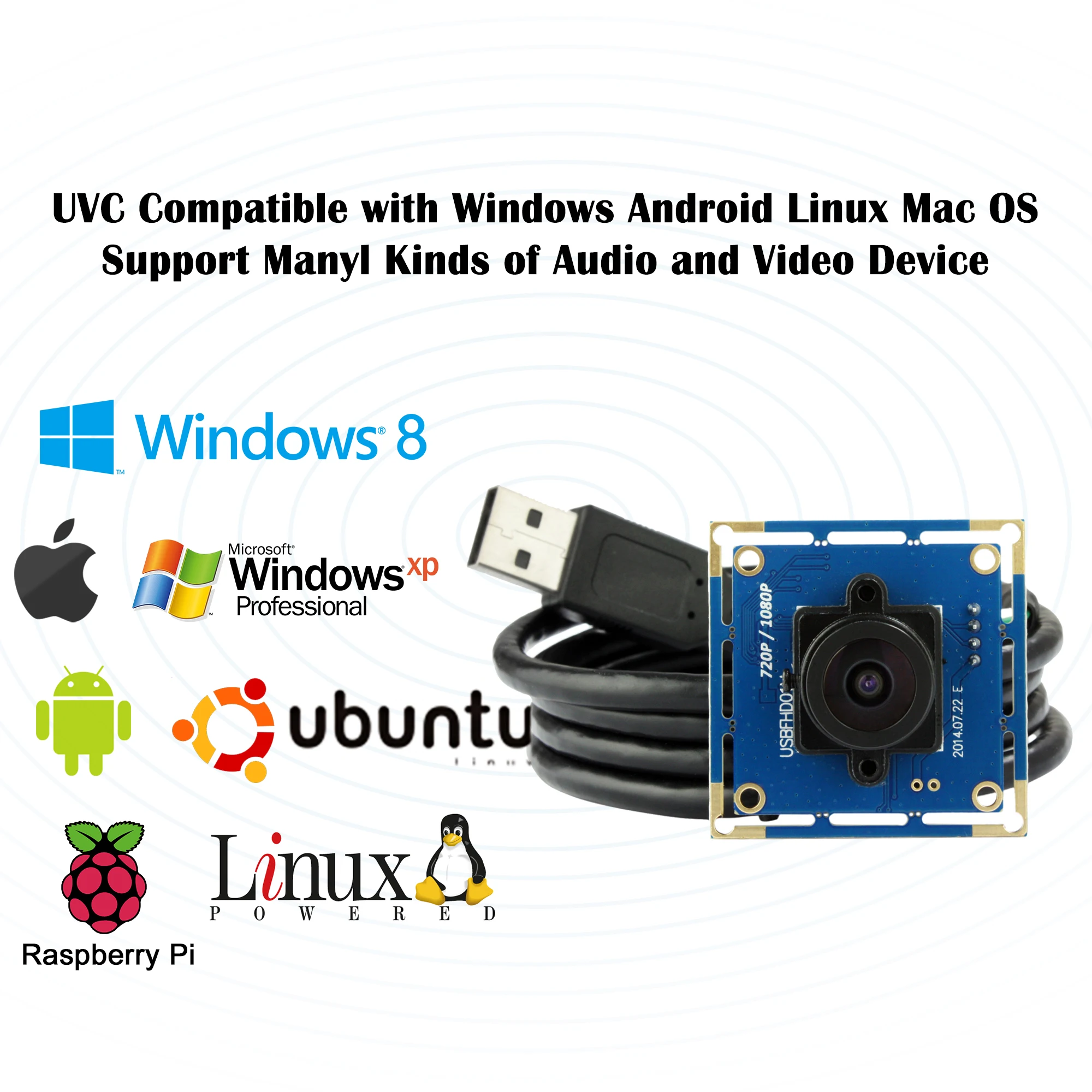 ELP 2MP 1080P USB Camera Module 100 Degree No Distortion Lens OV2710 Sensor USB2.0 Webcam Board