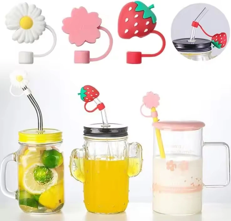 OEM Factory Custom Multisize Silicone Straw Stopper Cartoon 10mm Soft Rubber Dustproof Sleeve PVC Food Grade Straw Cap