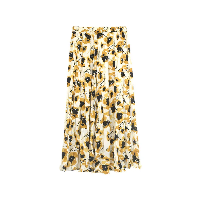 Wholesale Contrast Color Casual Formal Skirt Pattern Custom Design Pleated Floral Midi Skirt For Ladies