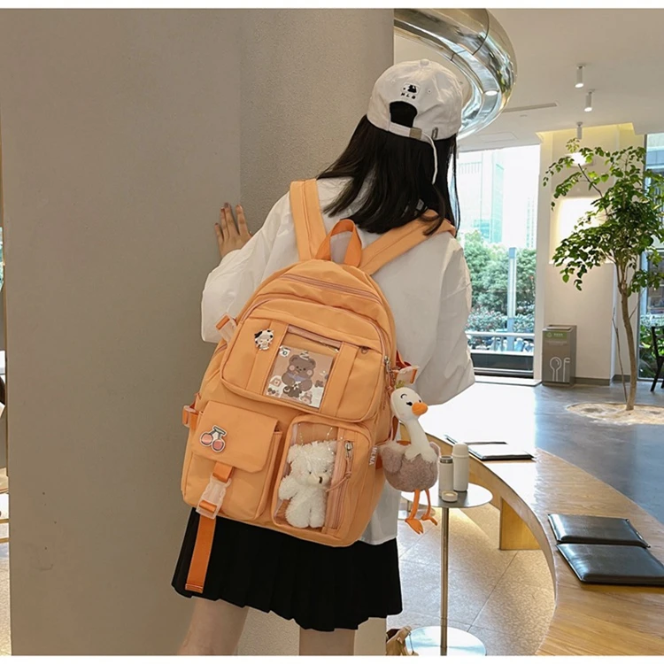 Kawaii Backpack with Cute Cow Plush Kawaii Pin Accessories Large Capacity Aesthetic School Bags Cute Bookbag for Girls Teen