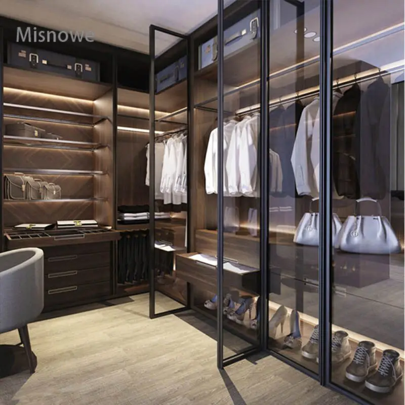 Waybom Modern Design Aluminium Wardrobe With Glass Door Design Walk in Closet Amoires Wardrobe