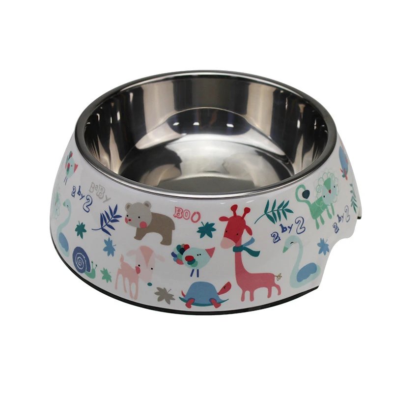 Wholesale pet food bowl double layer detachable stainless steel and melamine material dog drinking water and food bowl