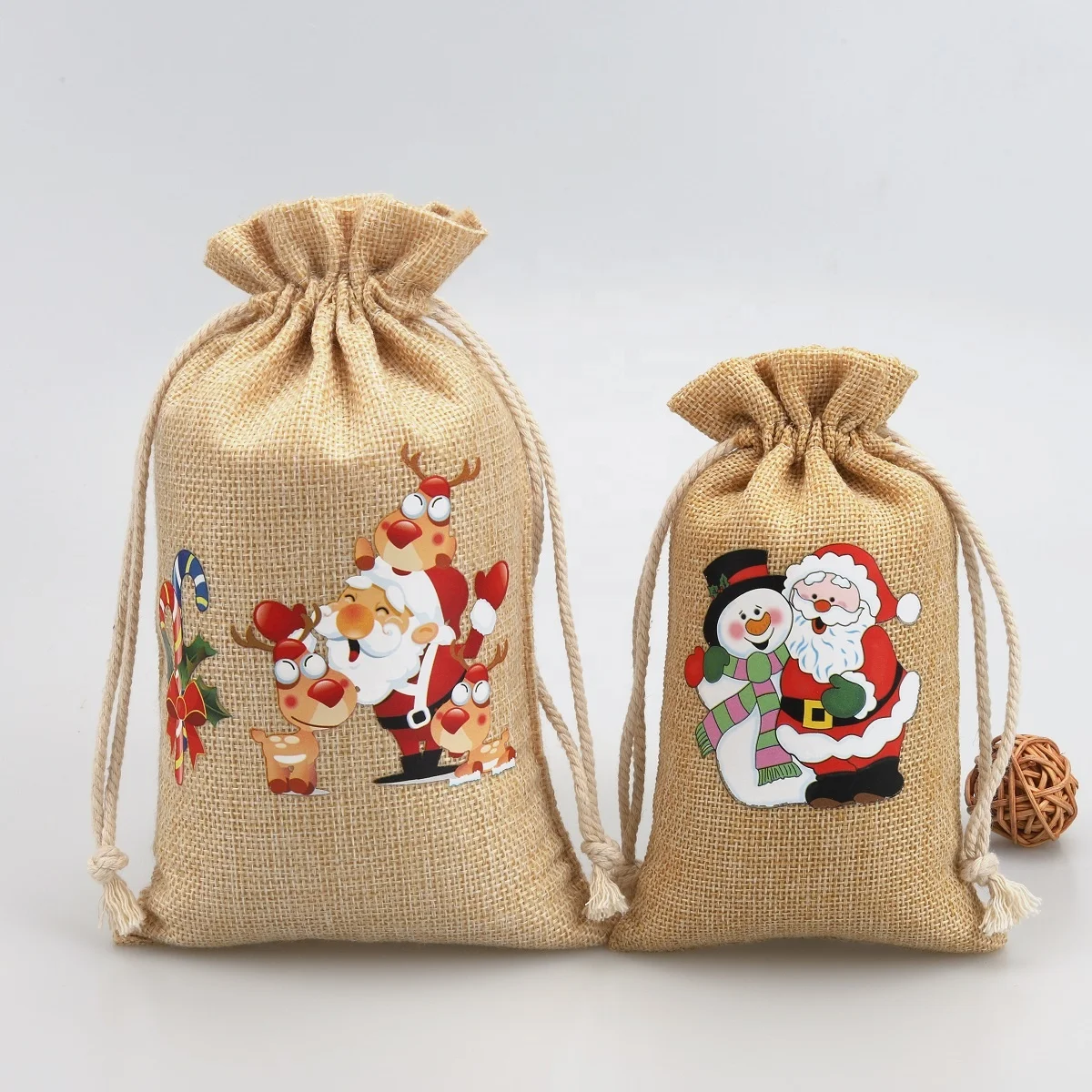 Eco Friendly Custom Logo Burlap Bags Linen Gift Pouch Packaging Jewelry Sack Jute Bag Christmas Pouch Santa Sack