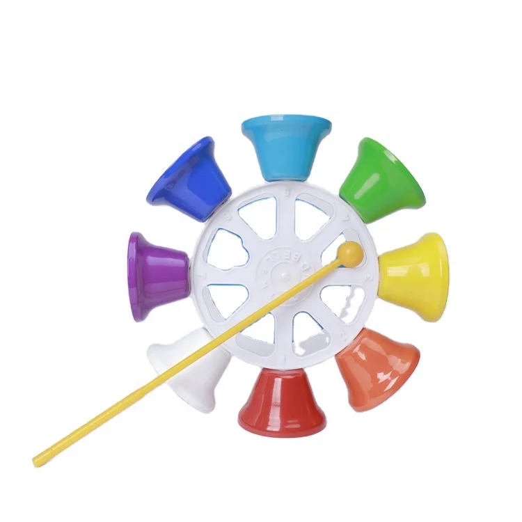 Innovative products for sell school teaching aids colorful percussion toys 8 notes brass hand bells
