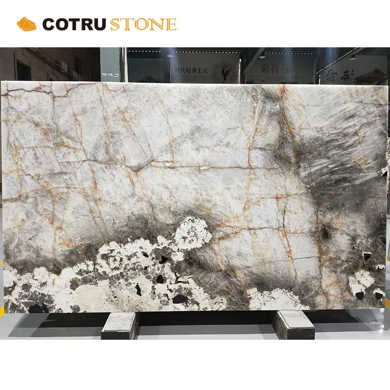 Wholesale Transparent luxury Pandora White Marble Slab Natural Luxury Stone kitchen countertop