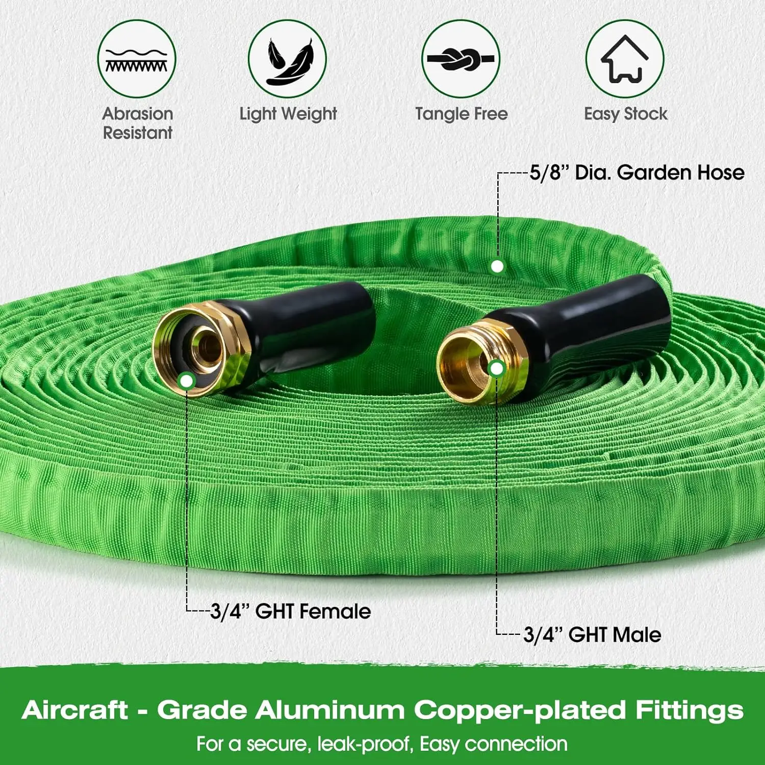 50FT Non-Expanding Garden Hose, Lightweight, Ultra Flexible, Durable, Kink-Free Garden Hose, RV, Marine and Camper Hose