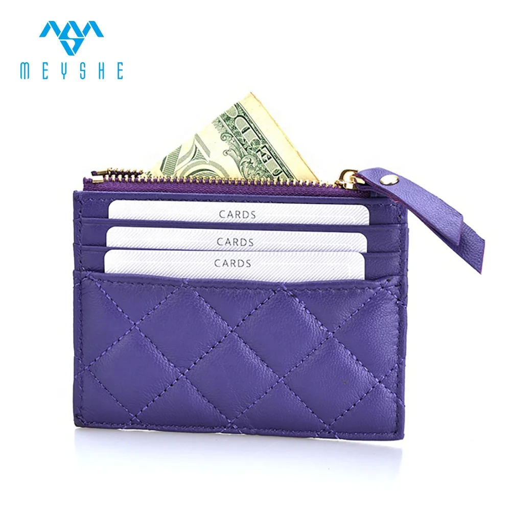 Factory price hot sale purple genuine leather handmade atm credit card holder wallet