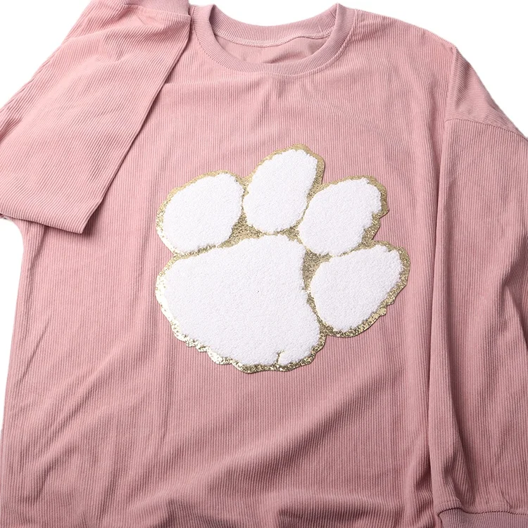 Christmas large Cartoon iron on big back animal embroIdery patches  white silver glliter cat paw chenille patch for clothing