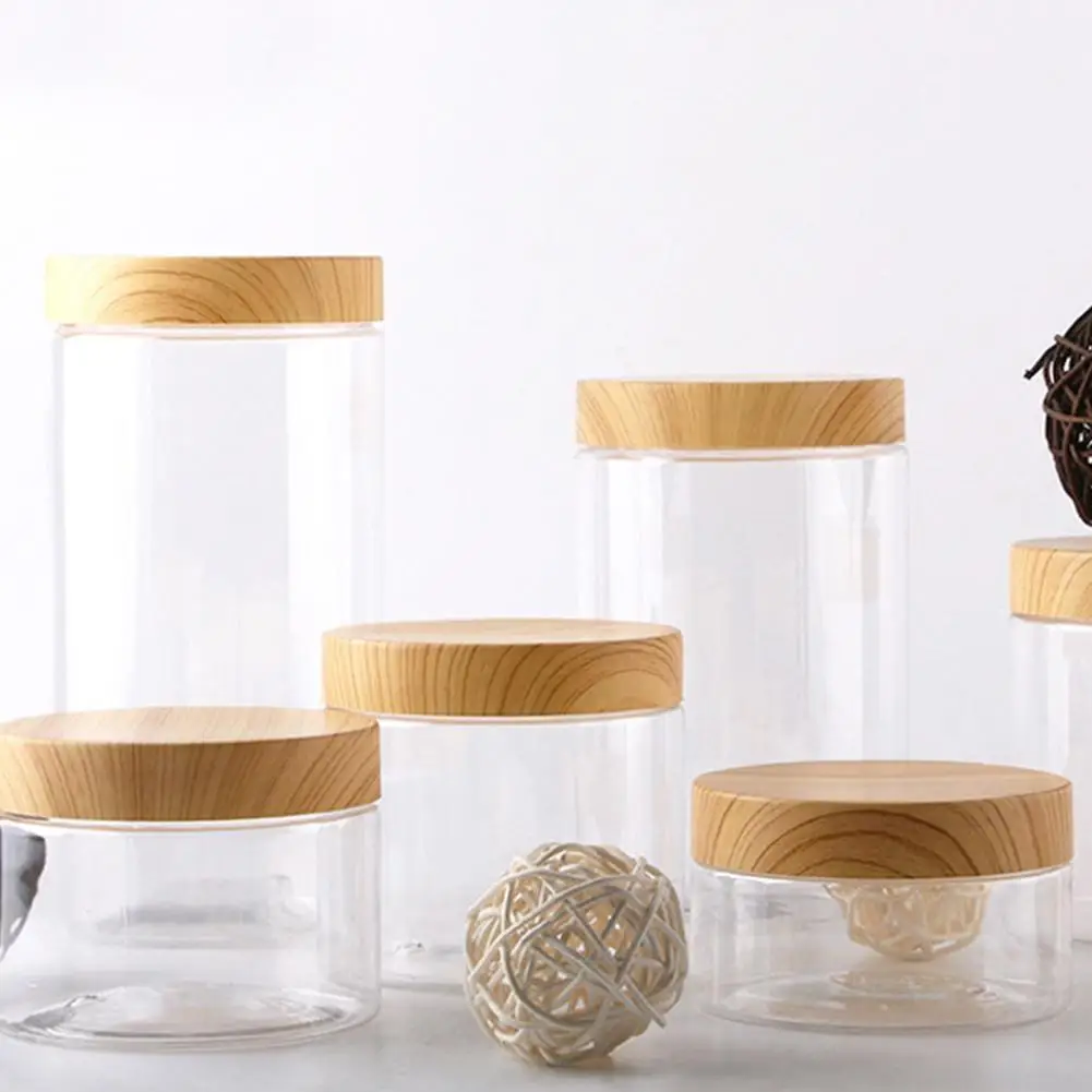 new design empty 30ml 50ml 100 ml 4 oz 200 ml 8 oz 250 ml 300 ml 500 ml bamboo wood lid round frosted clear plastic pet jars